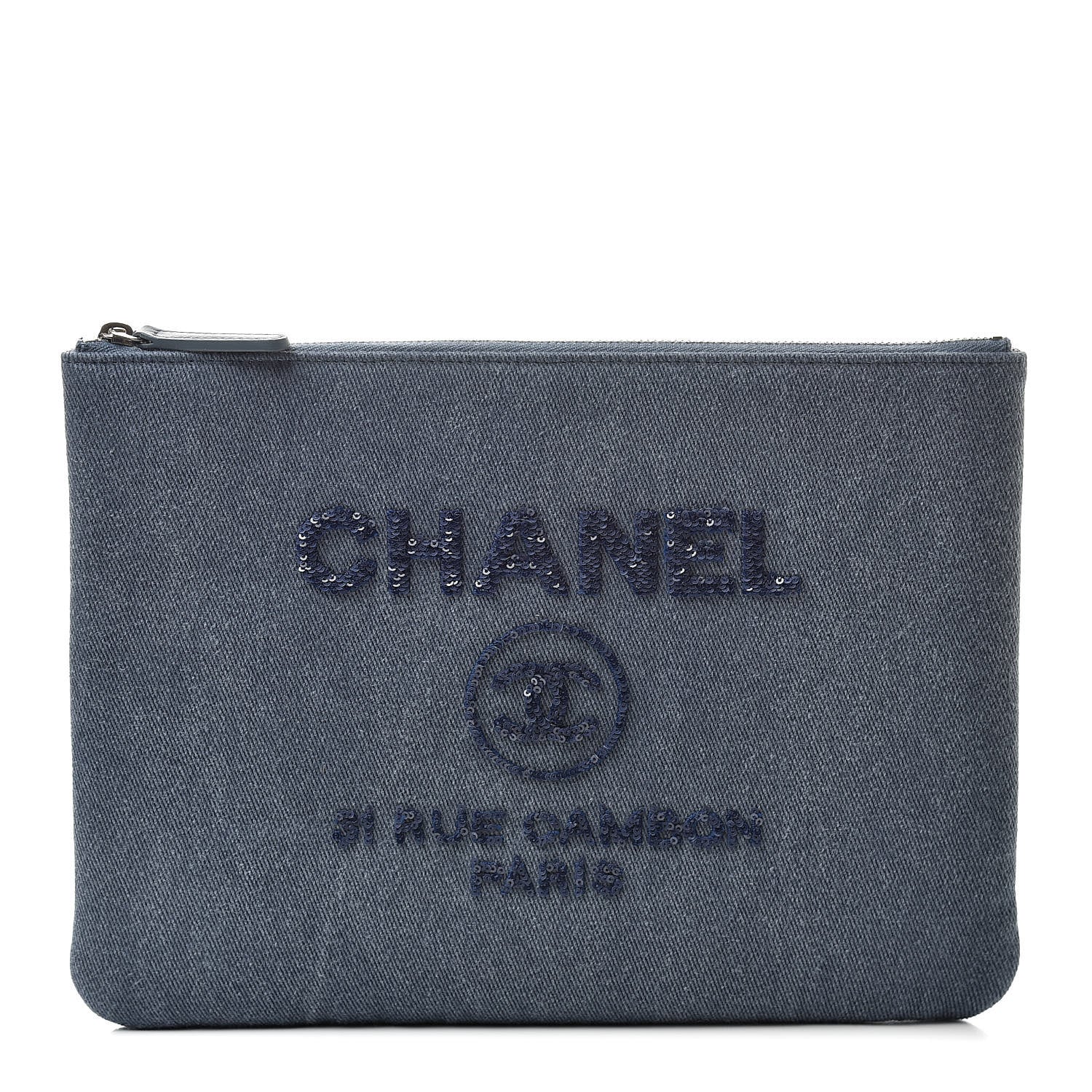 Chanel Canvas Sequins Medium Deauville Cosmetic Pouch Navy 1 of 8