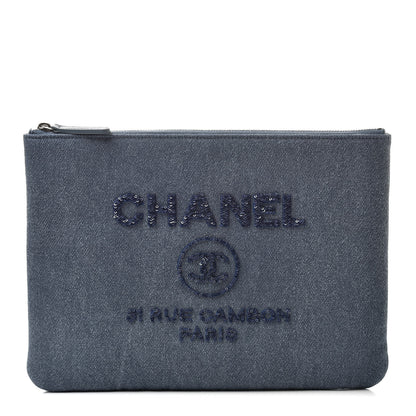 Chanel Canvas Sequins Medium Deauville Cosmetic Pouch Navy 1 of 8