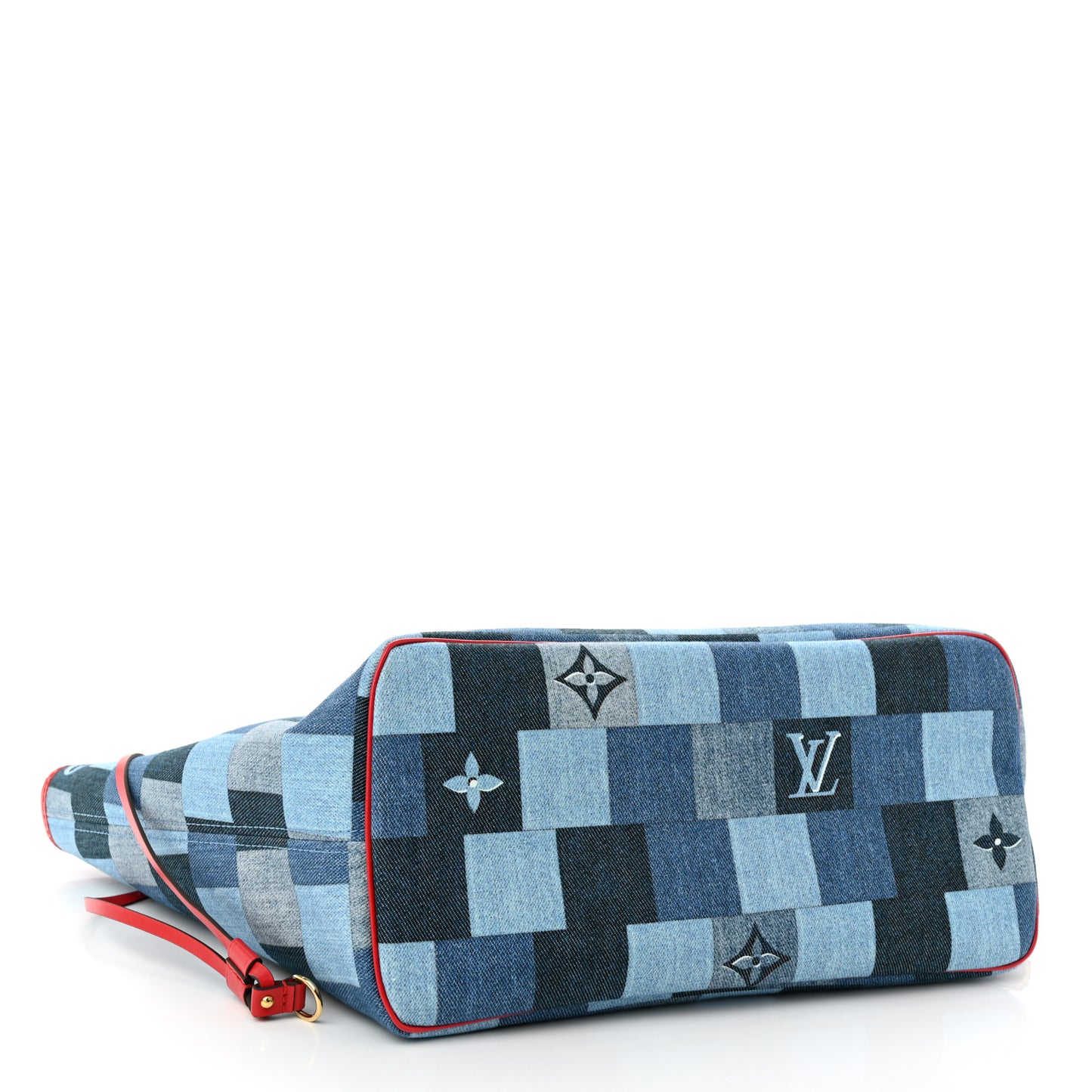 Denim Damier Monogram Patchwork Neverfull Blue Rouge