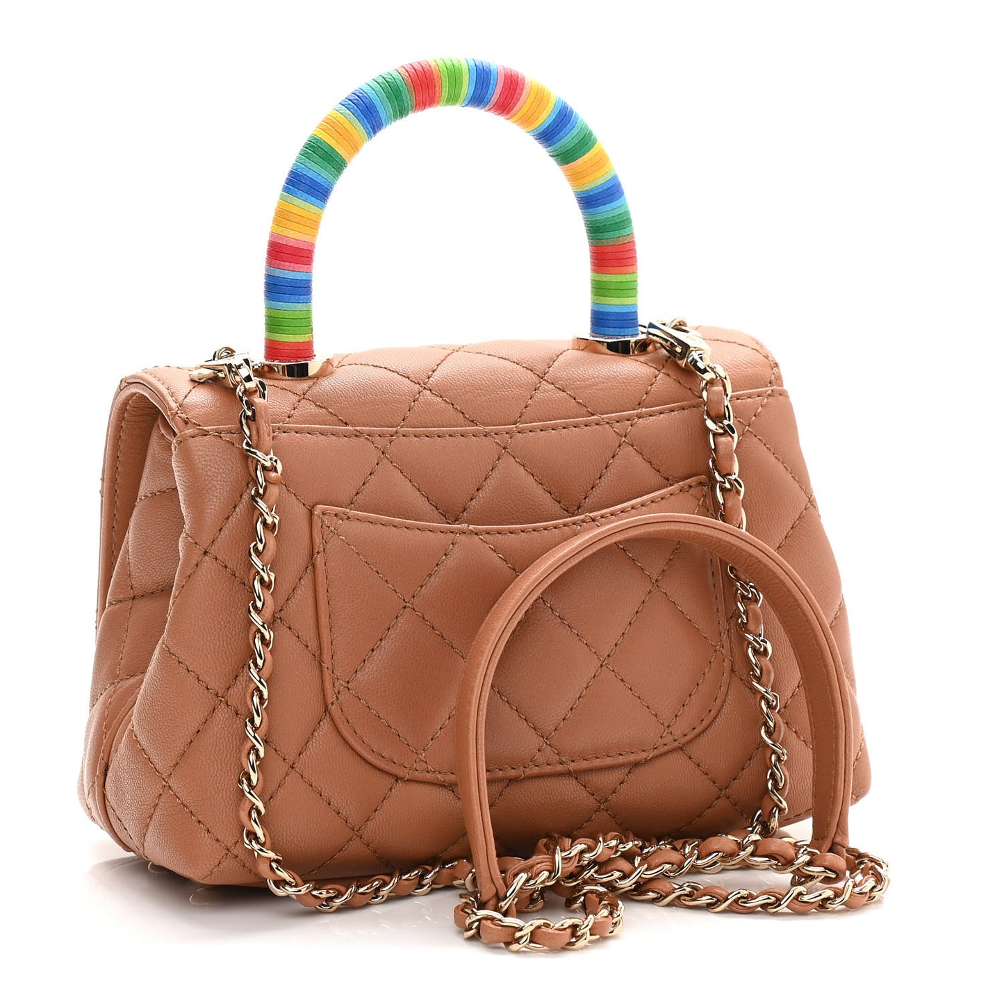 Goatskin Quilted Extra Mini Rainbow Coco Handle Flap Brown