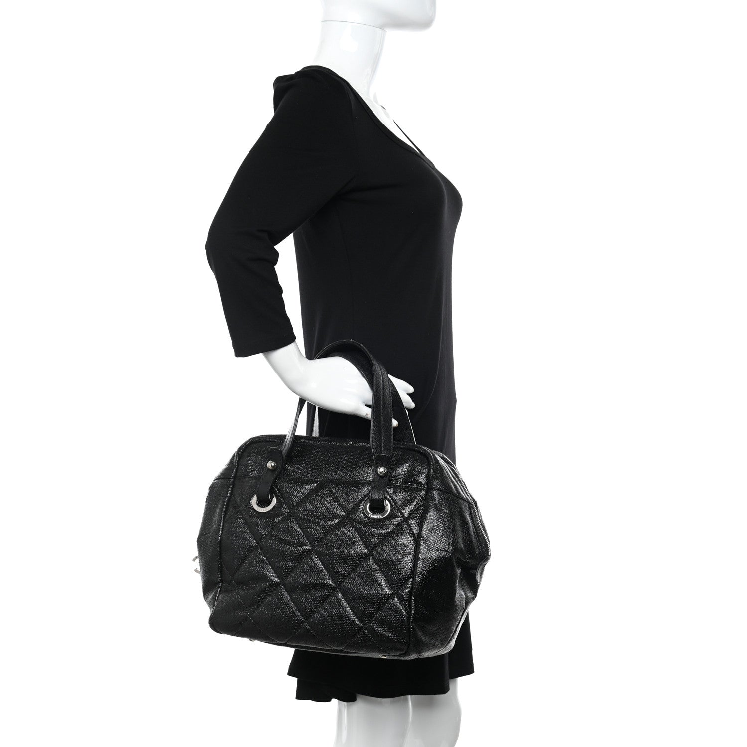 Chanel Coated Canvas Paris Biarritz Satchel Black 2 of 14