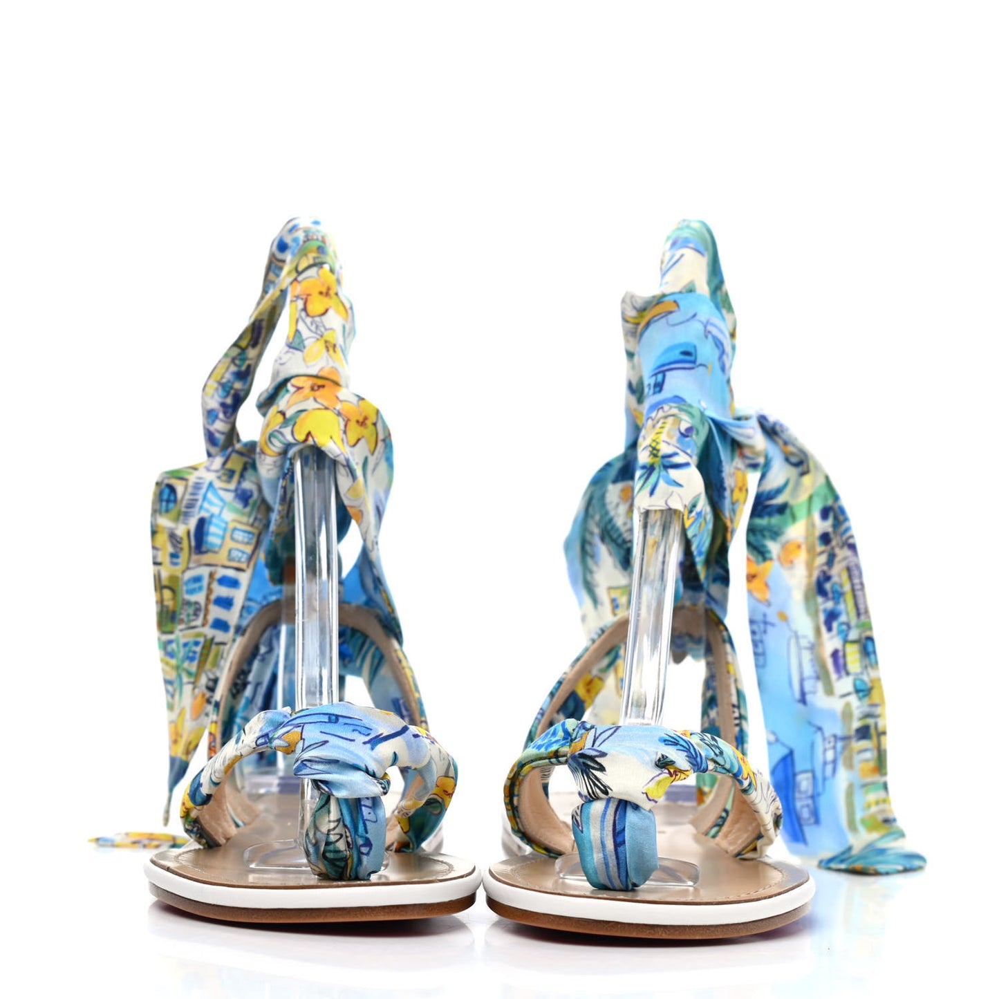 Nappa Crepe Satin Spetsos Flat Sandals 38 Bianco Multicolor