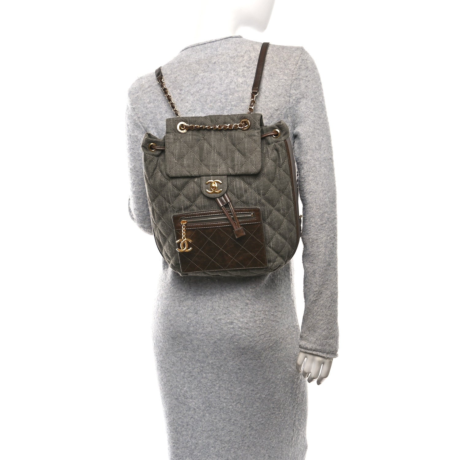 Chanel Denim Calfskin Quilted Backpack Olive Green Brown 2 of 10
