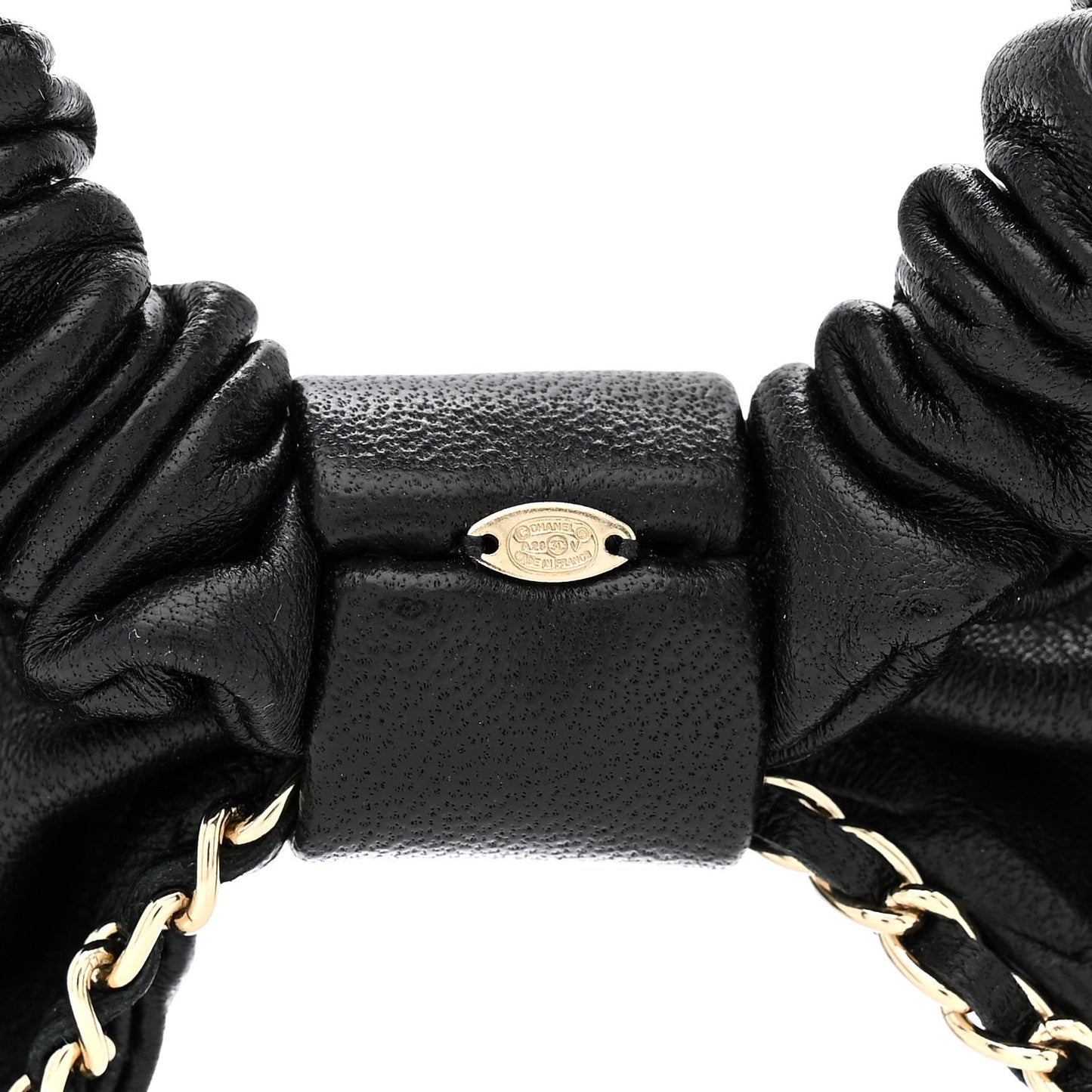 Lambskin Chain CC Bow Hair Scrunchie Black