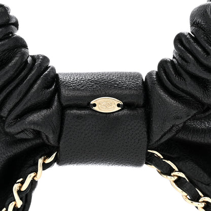 Chanel Lambskin Chain CC Bow Hair Scrunchie Black 6 of 8