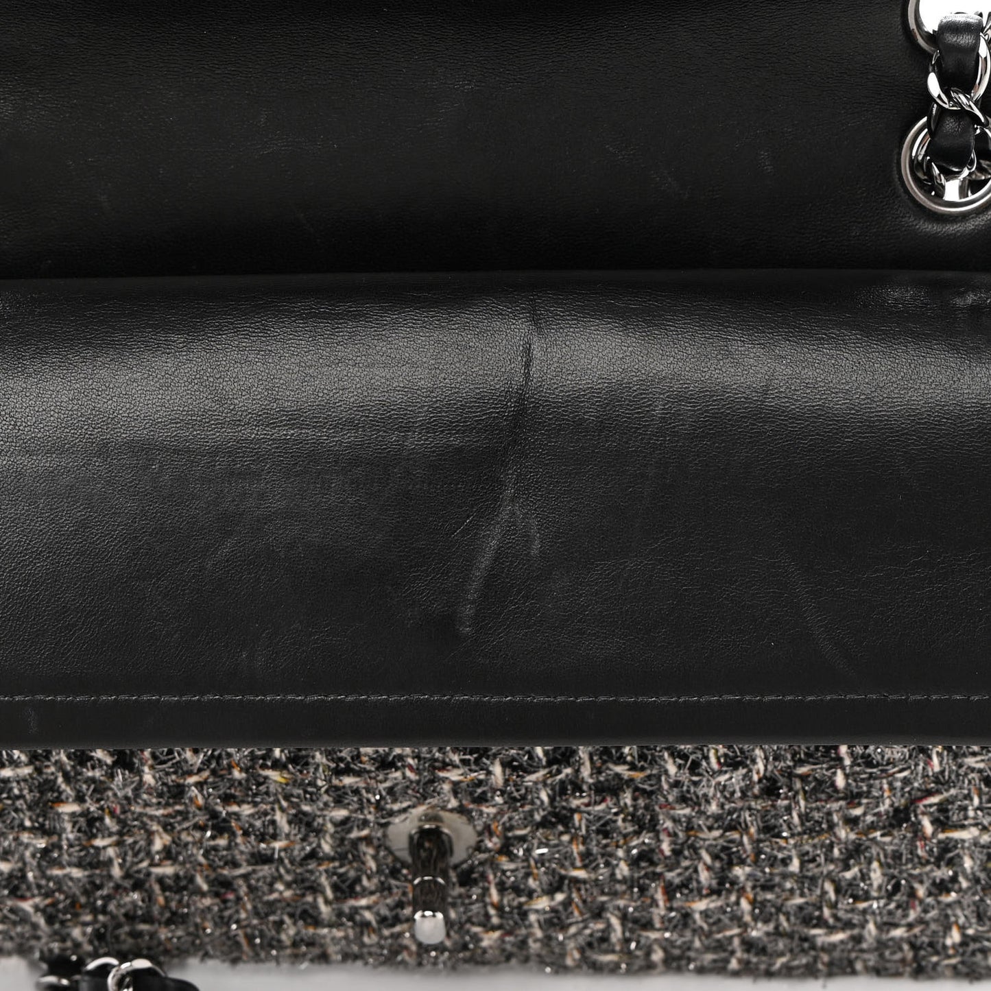 Metallic Tweed Medium Double Flap Black White