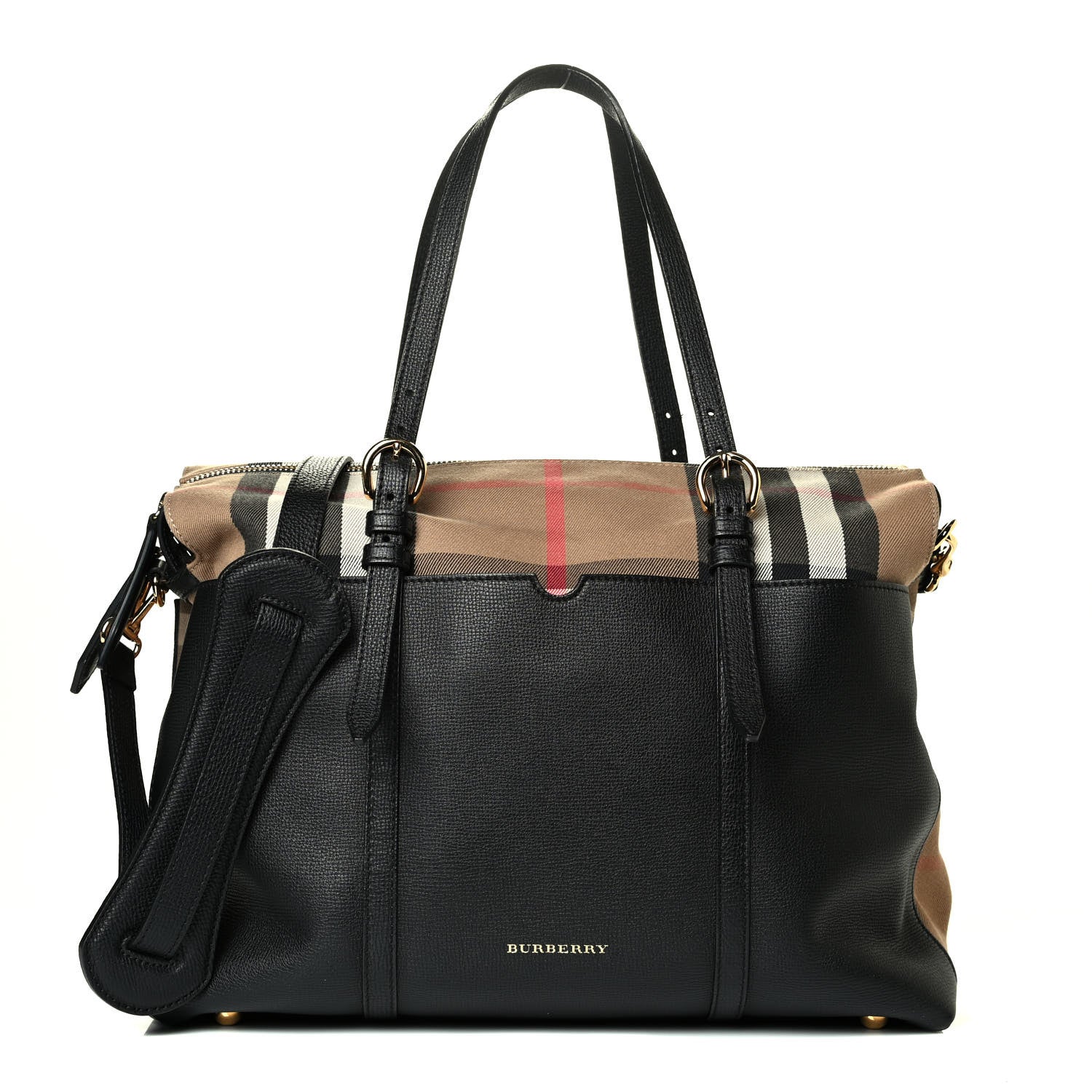 Burberry Grainy Calfskin House Check Mason Diaper Tote Black 1 of 9
