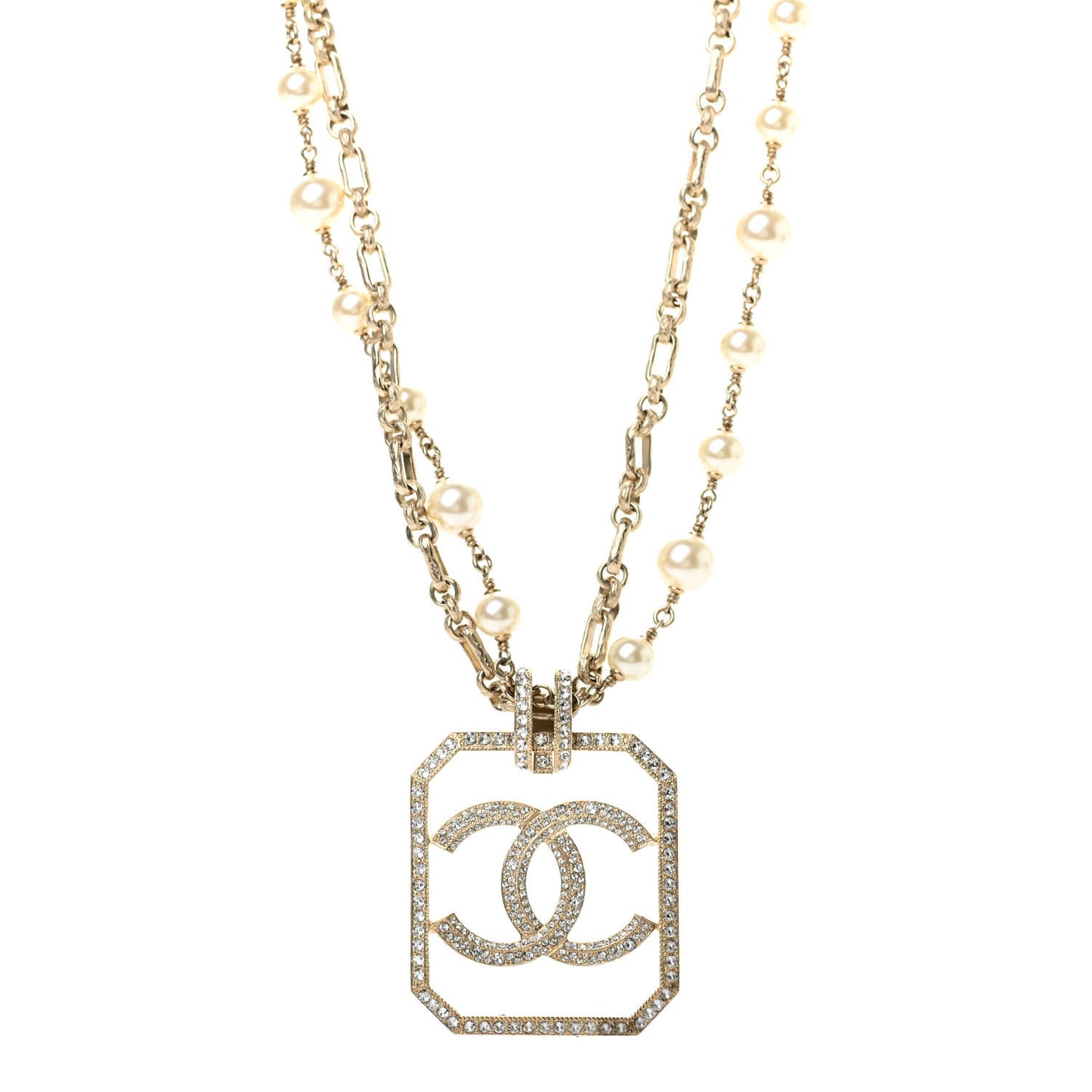 Pearl Crystal CC Double Strand Necklace Gold