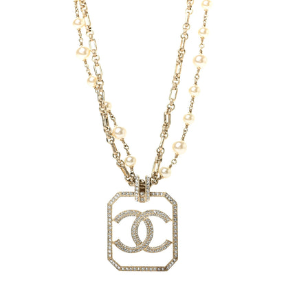Chanel Pearl Crystal CC Double Strand Necklace Gold 1 of 6