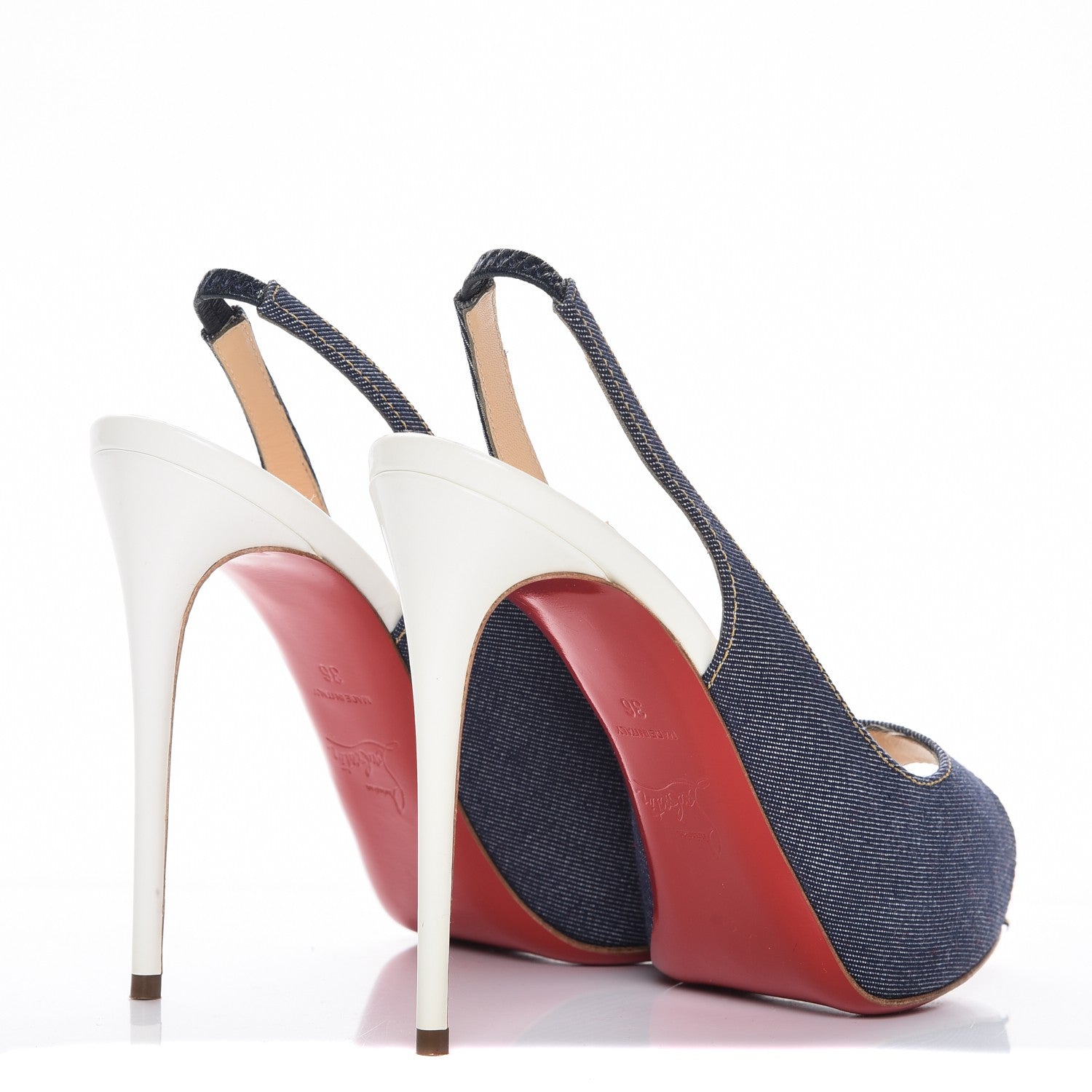 Christian Louboutin Denim Private Number 120 Pumps 36 Blue White 4 of 10