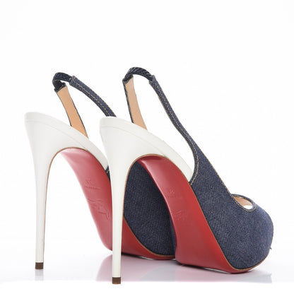 Christian Louboutin Denim Private Number 120 Pumps 36 Blue White 4 of 10