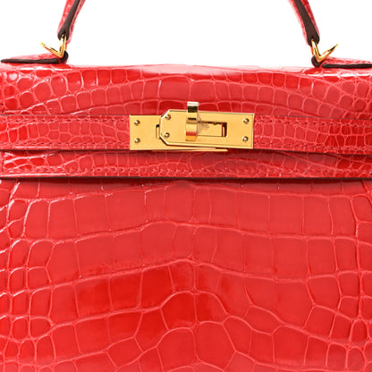 Hermes Shiny Alligator Horseshoe Mini Kelly Sellier 20 Rouge de Coeur Rose Mexico 7 of 10