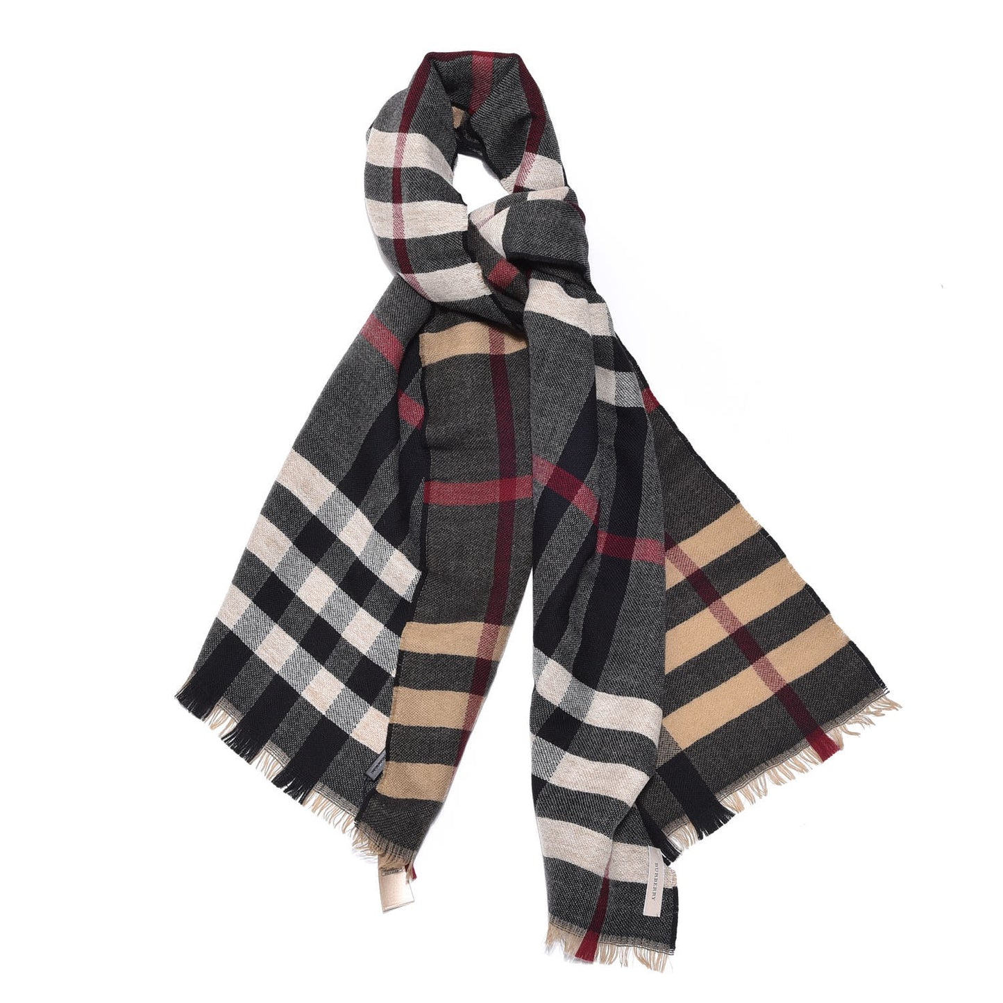 Wool Giant Check Scarf Black