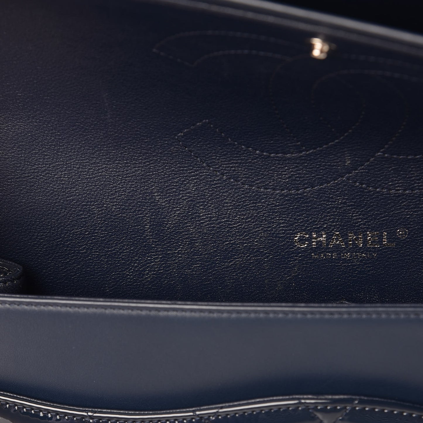 Patent Quilted Jumbo Double Flap Navy