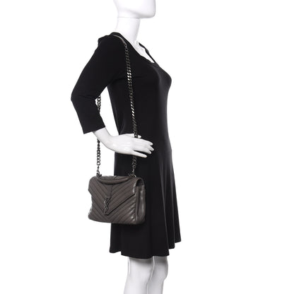 Saint Laurent Sheepskin Matelasse Chevron Monogram Medium College Bag Light Coal 2 of 9