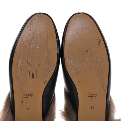 Gucci Calfskin Fur Womens Princetown Slippers 41 Black 6 of 9