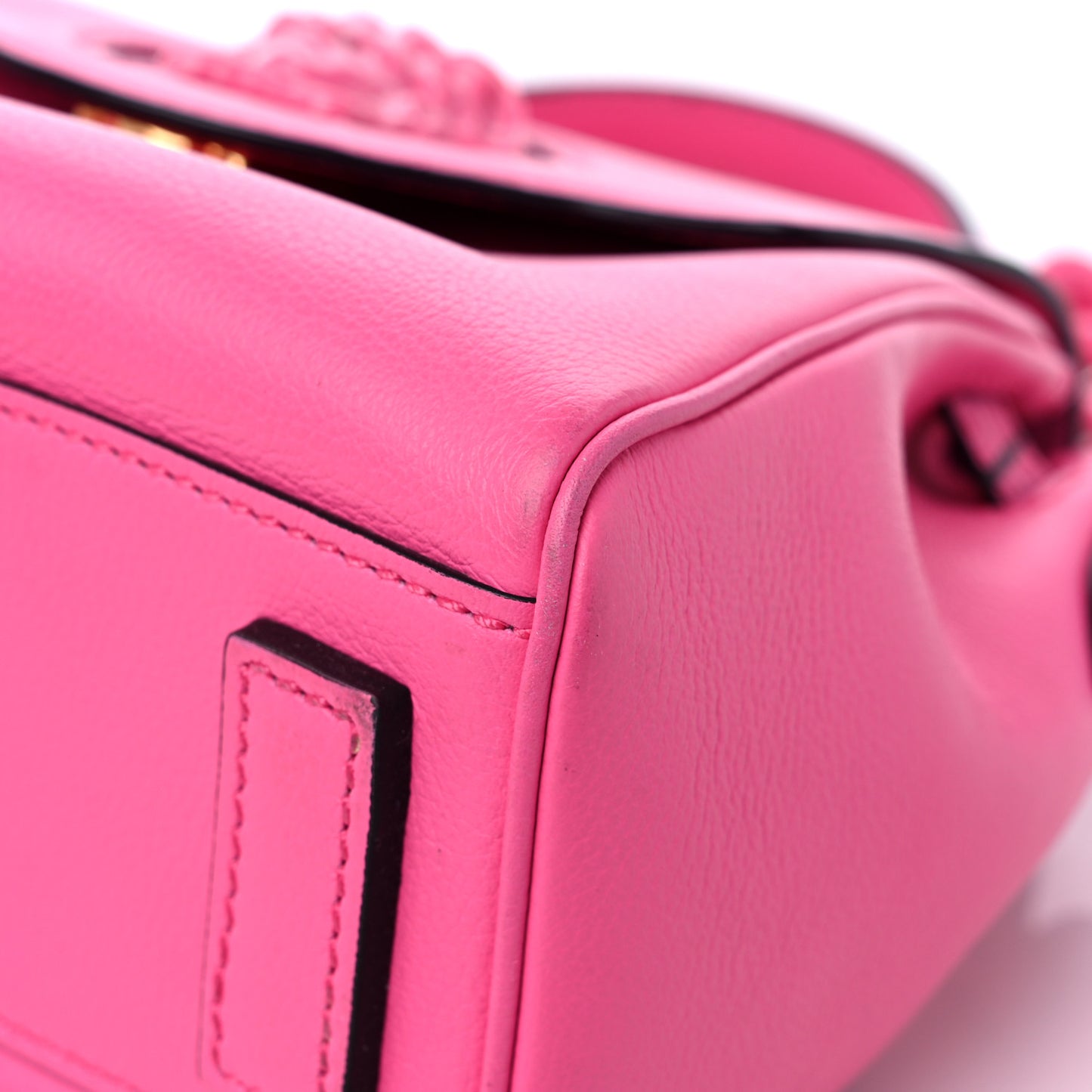 Grained Calfskin Small La Medusa Top Handle Bag Fuchsia