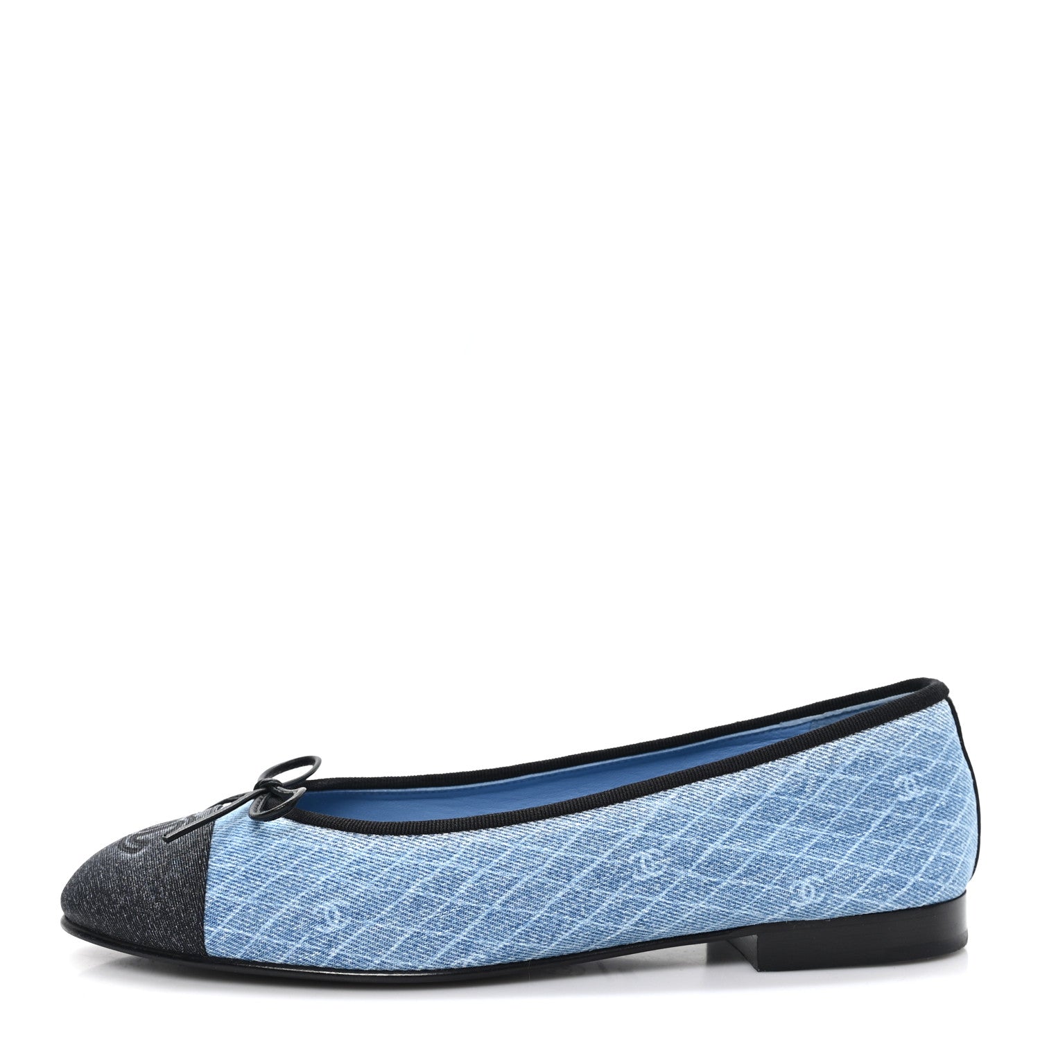 Chanel Denim Printed Quilt CC Cap Toe Ballerina Flats 38.5 Light Blue Dark Grey 1 of 9