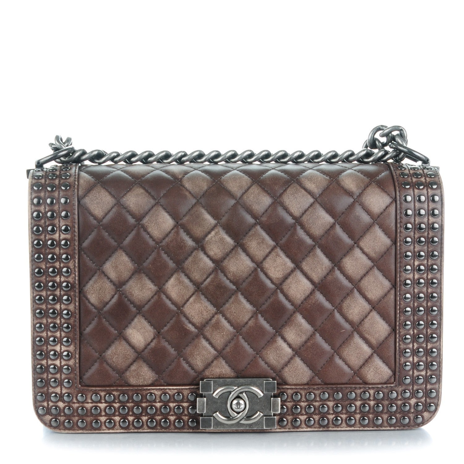 Chanel Faded Calfskin Studded Large Boy Flap Brown Beige 1 of 10