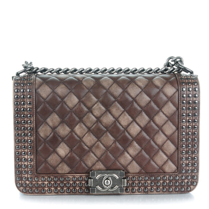 Chanel Faded Calfskin Studded Large Boy Flap Brown Beige 1 of 10