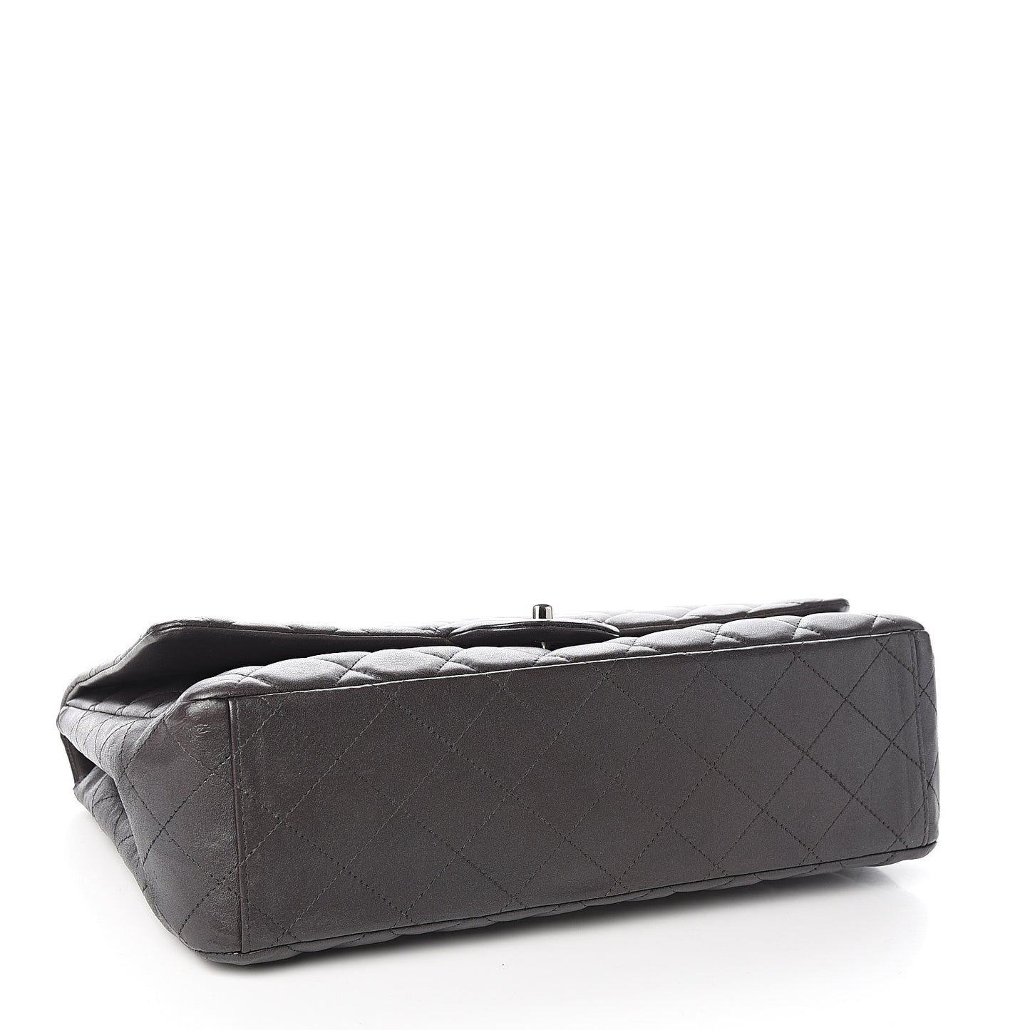Metallic Lambskin Quilted Maxi Single Flap Grey
