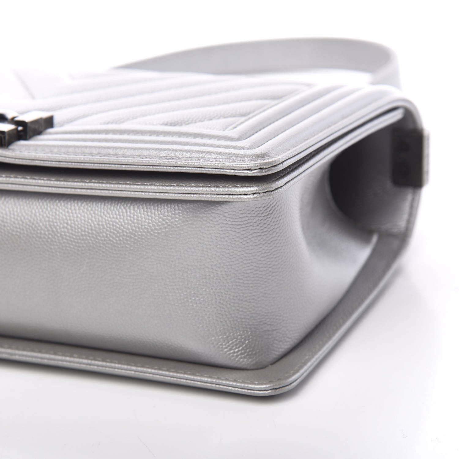 Chanel Metallic Caviar Chevron Quilted Medium Boy Flap Silver 10 of 11