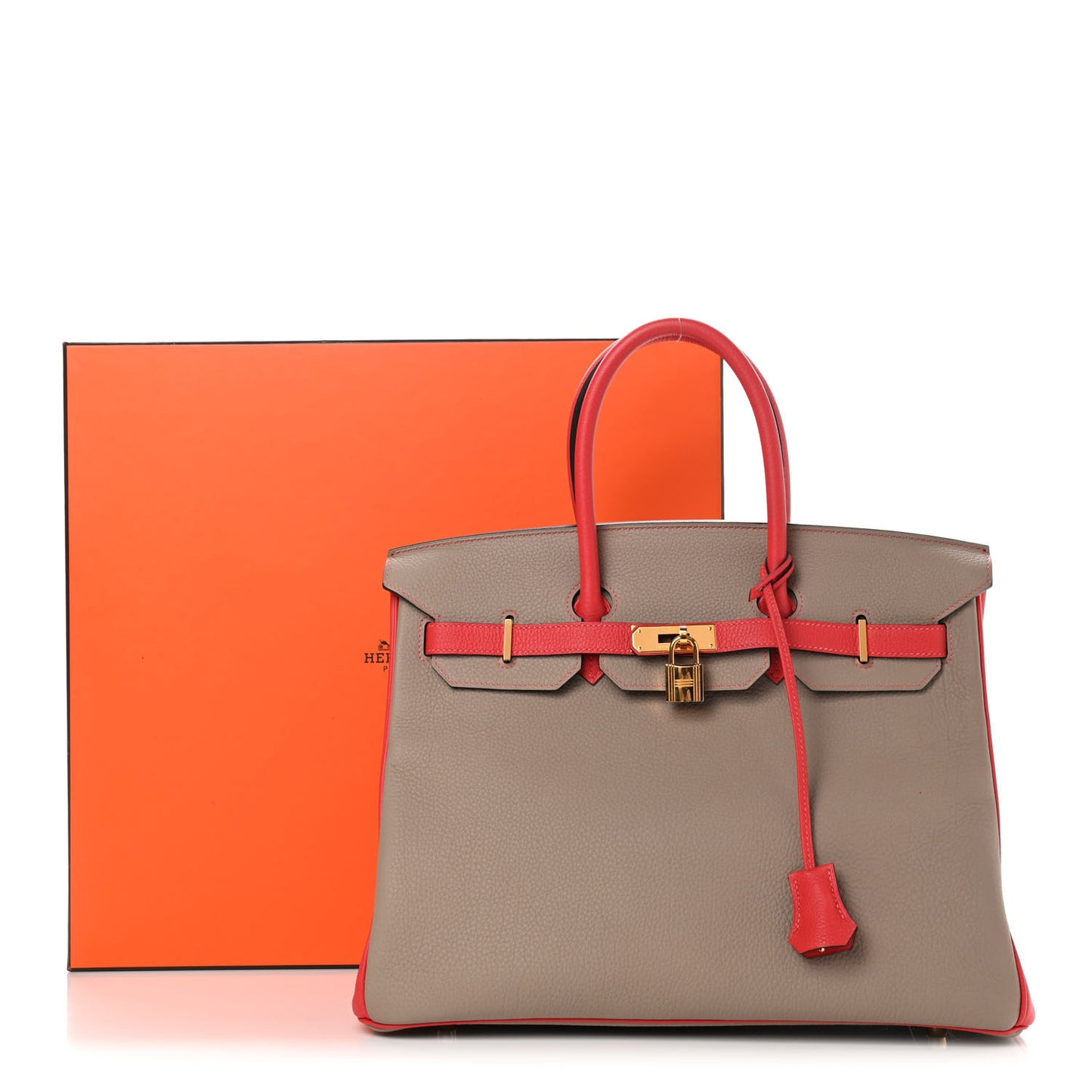 Togo Bi Color Horseshoe Birkin 35 Rouge Pivoine Gris Tourterelle