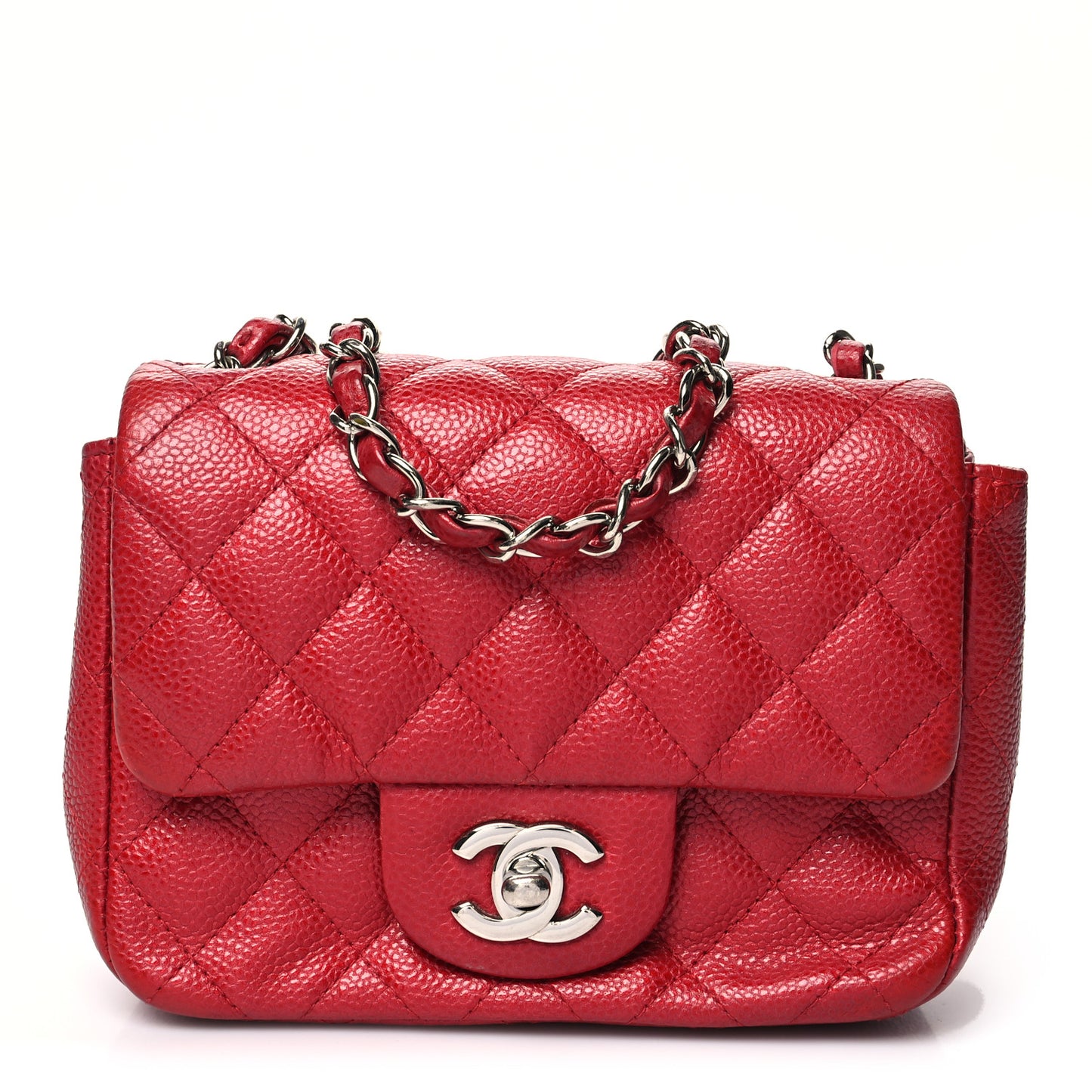 Caviar Quilted Mini Square Flap Red