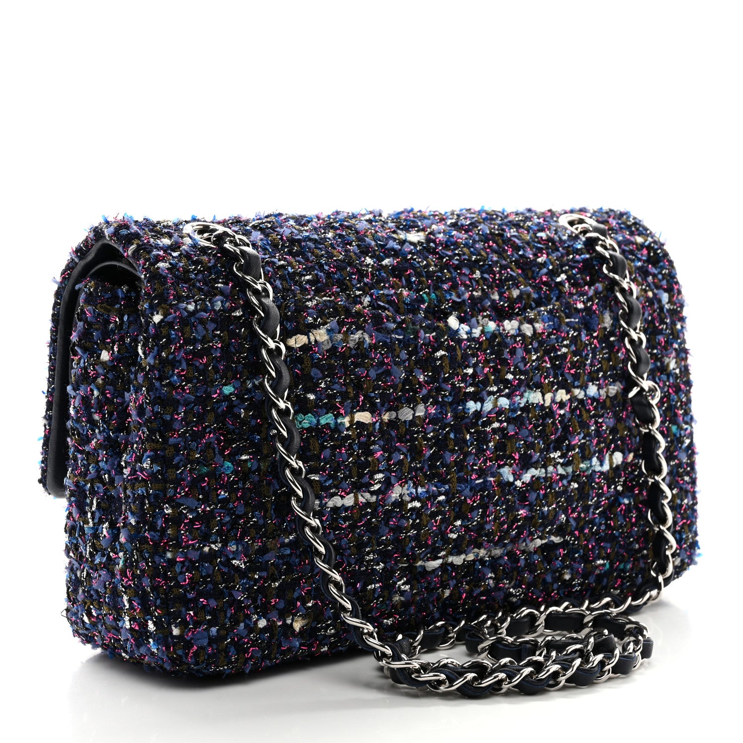 Chanel Tweed Chevron Quilted Medium Double Flap Blue Multicolor 3 of 11