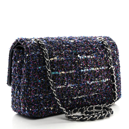 Chanel Tweed Chevron Quilted Medium Double Flap Blue Multicolor 3 of 11