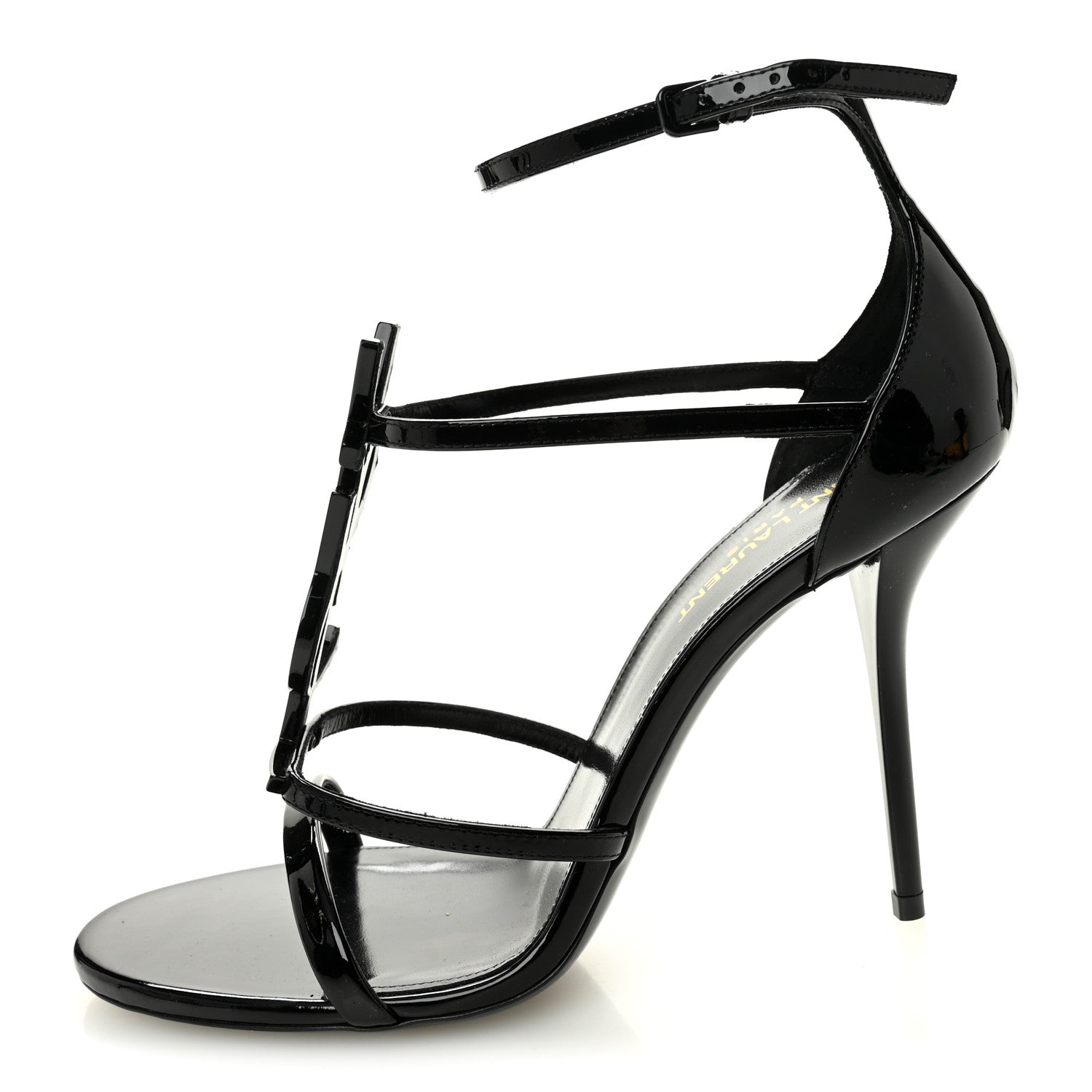 Saint Laurent Patent Cassandra 100 Ankle Strap Sandals 39.5 Black 1 of 9