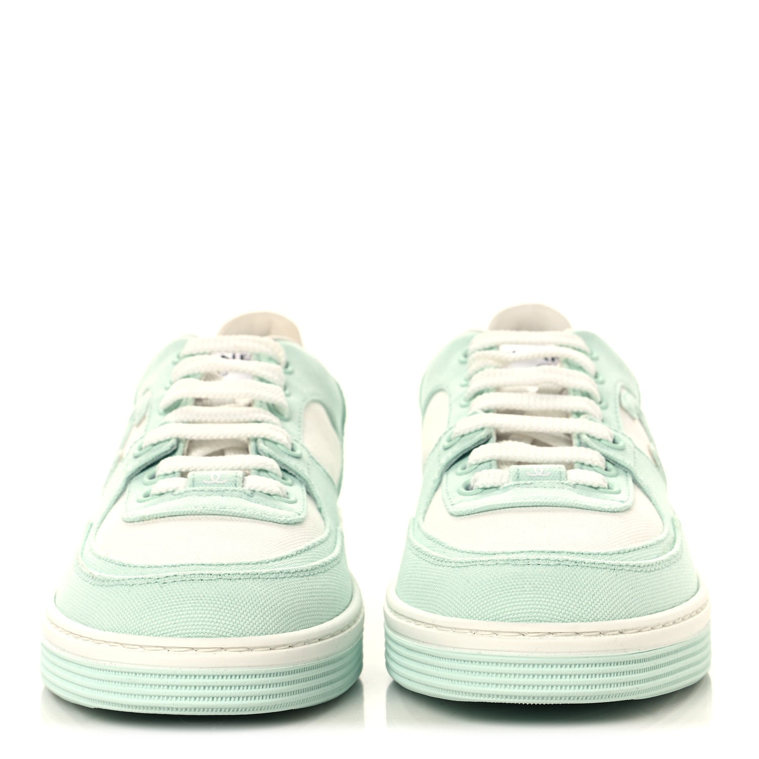 Chanel Cotton Sneakers 38.5 Light Turquoise White 3 of 9
