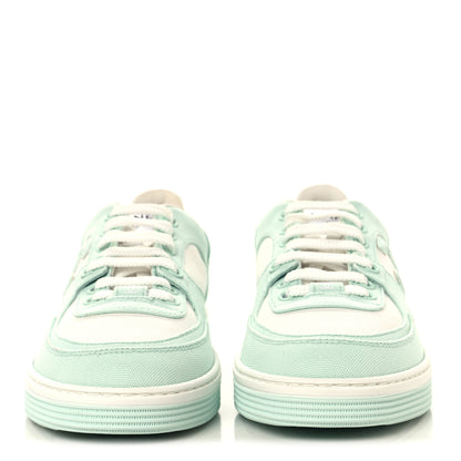 Chanel Cotton Sneakers 38.5 Light Turquoise White 3 of 9