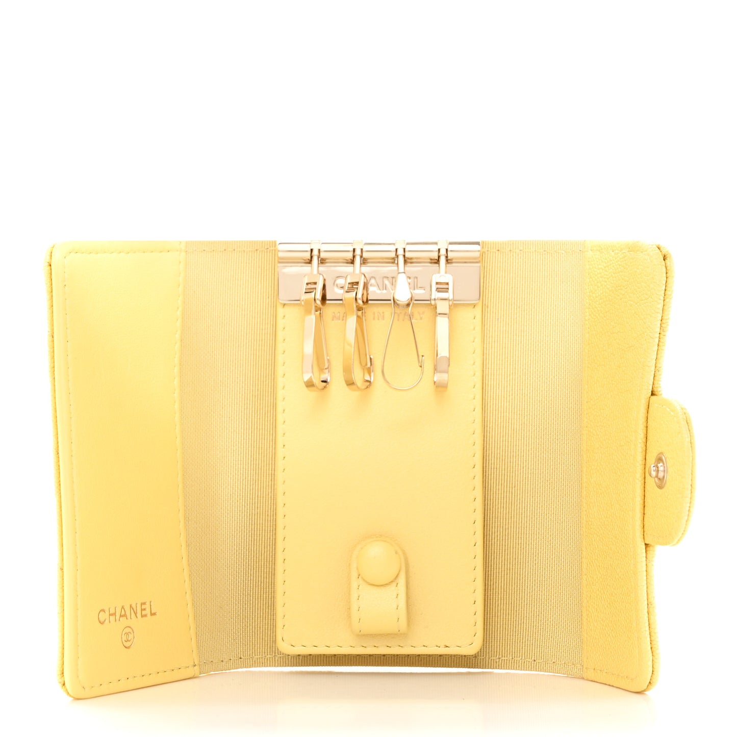 Iridescent Caviar Quilted Classic 4 Key Holder Wallet Yellow