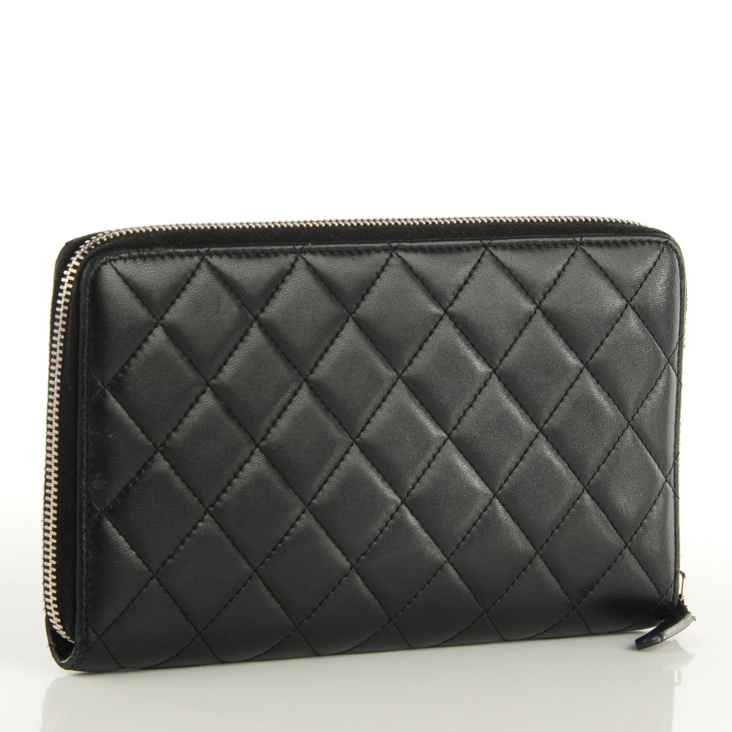 Lambskin Quilted Large Zipped Wallet Black