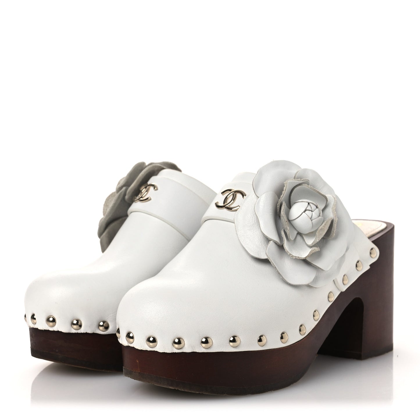 Calfskin Camellia Clogs 35 White