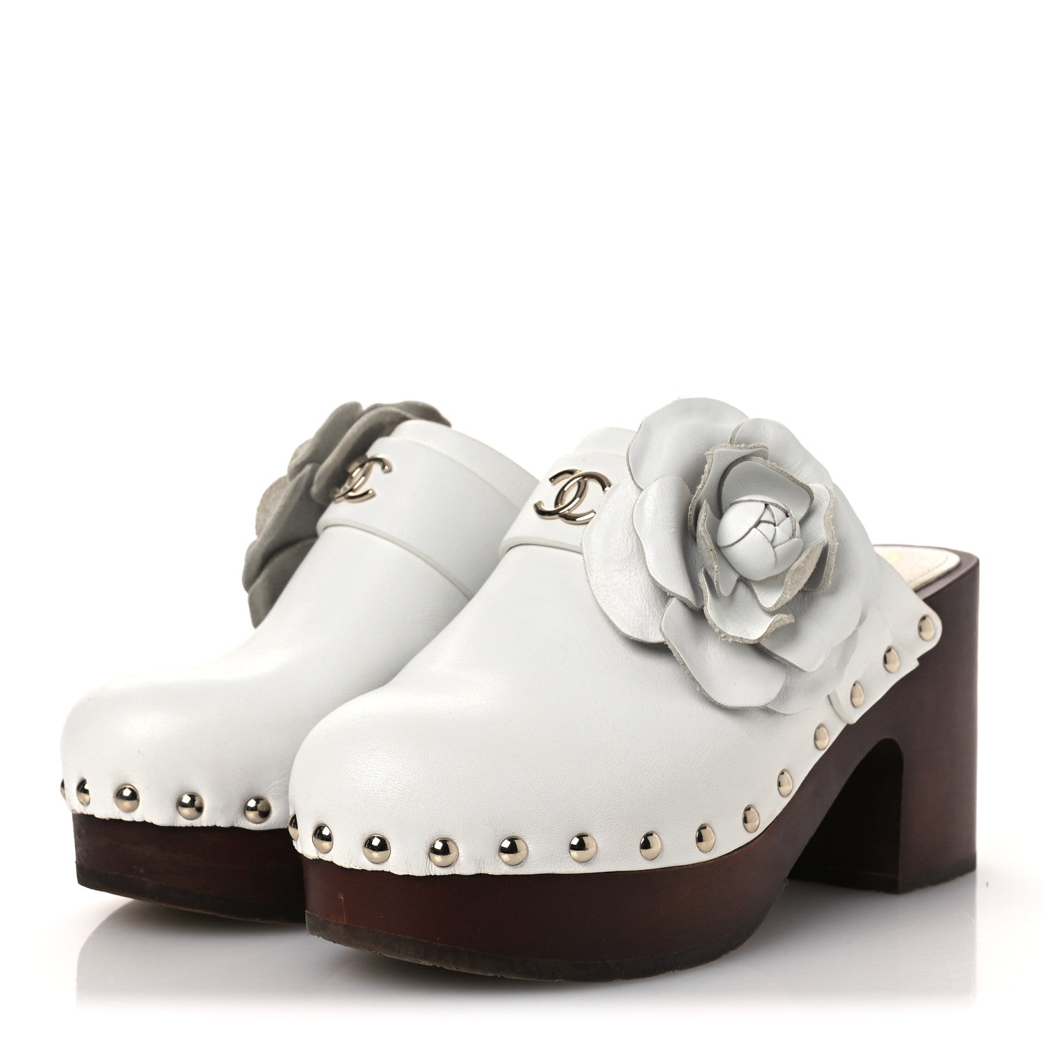 Chanel Calfskin Camellia Clogs 35 White 4 of 14