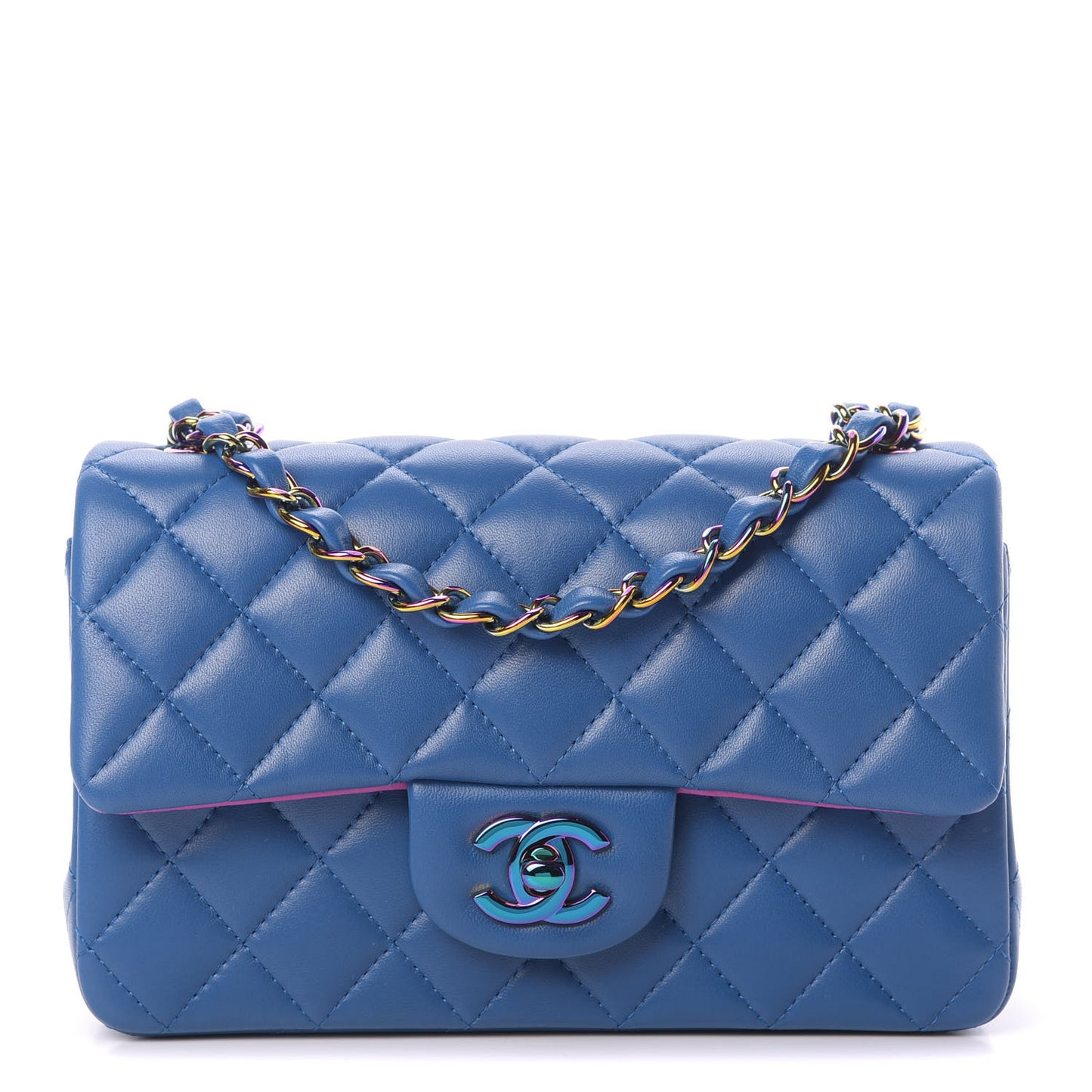 Lambskin Quilted Mini Rectangular Flap Blue Purple