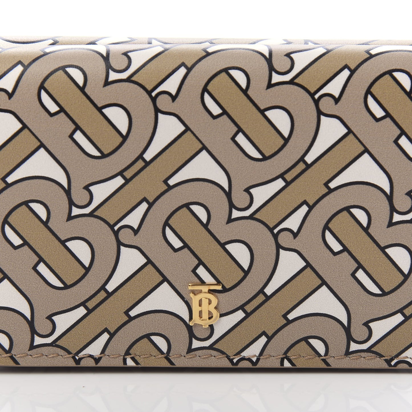 Grained Calfskin Monogram Double Flap Lark Wallet Beige