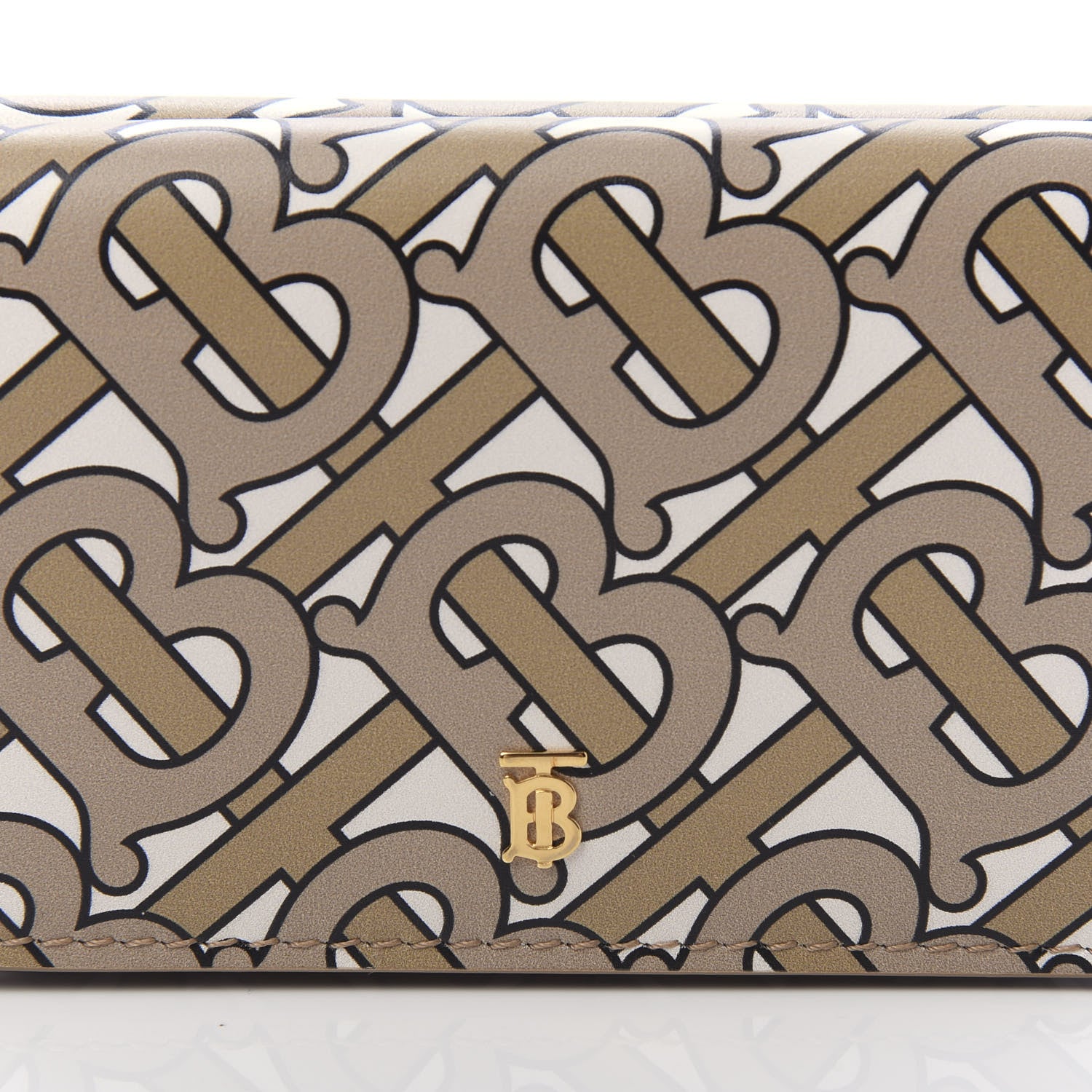 Burberry Grained Calfskin Monogram Double Flap Lark Wallet Beige 10 of 10