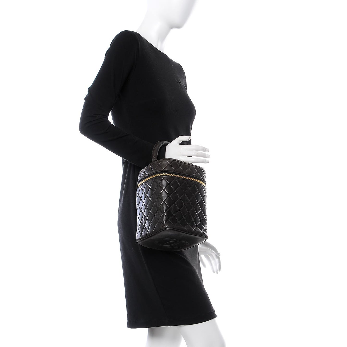 Lambskin Quilted Cosmetic Vanity Bag Brown