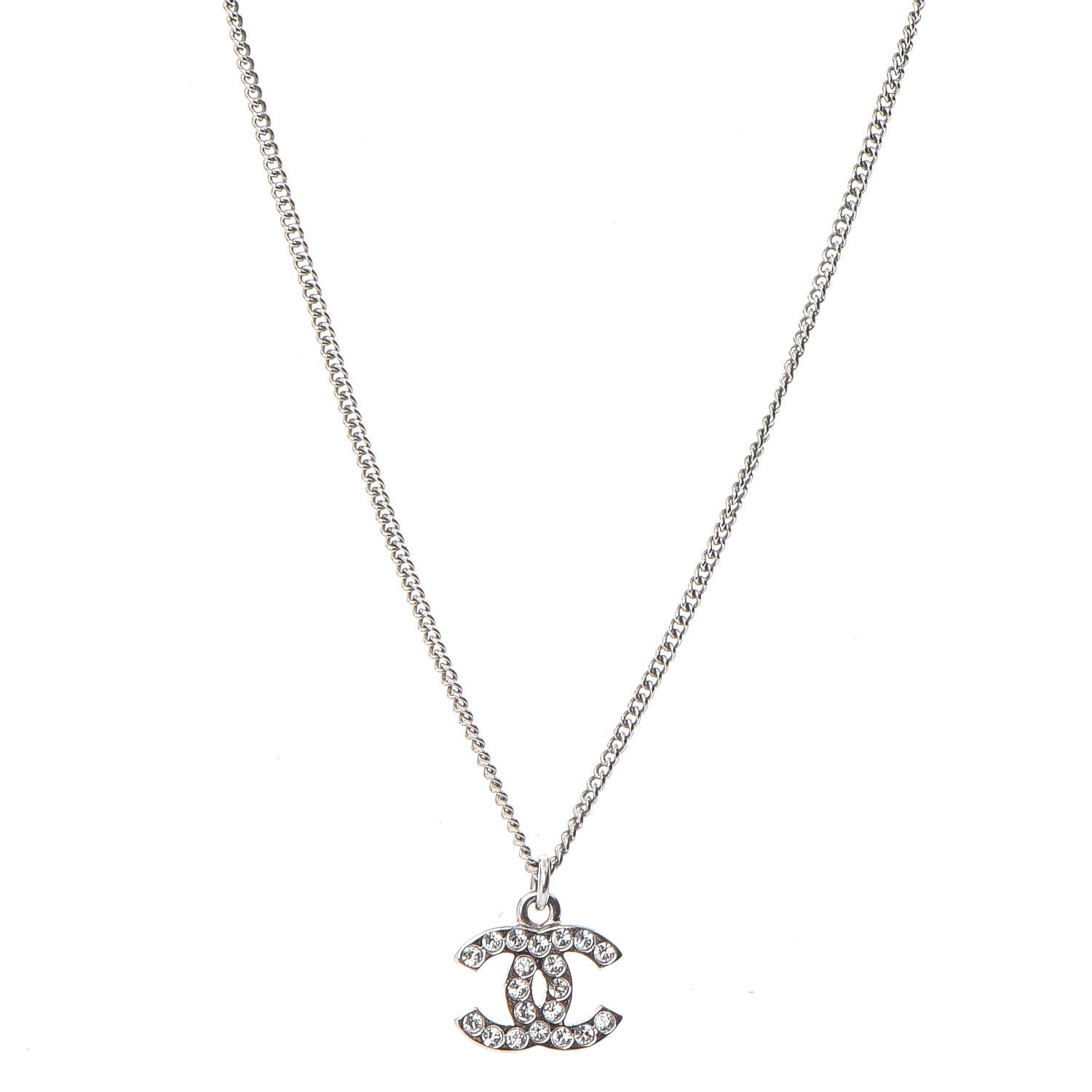 Chanel Crystal Timeless CC Necklace Silver 1 of 7