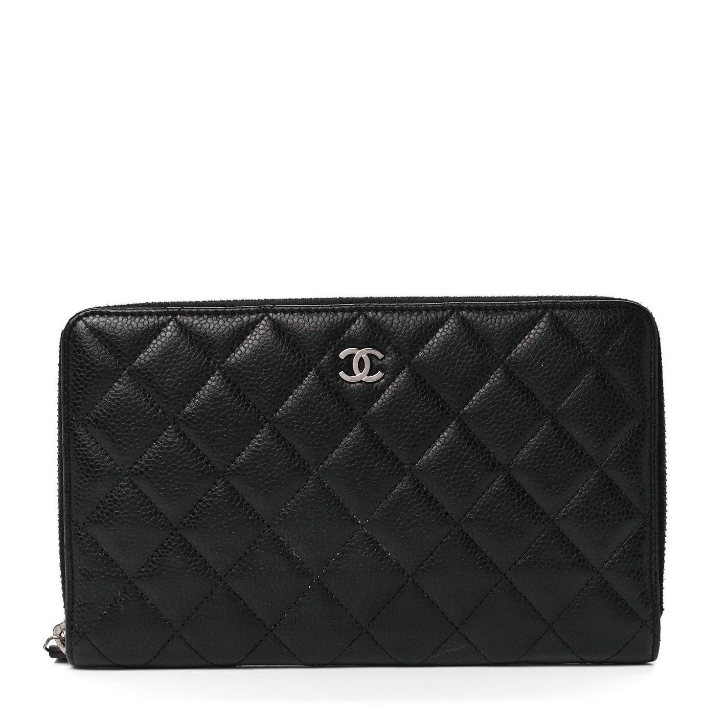 Caviar Quilted Large Zip Around Organizer Wallet Black