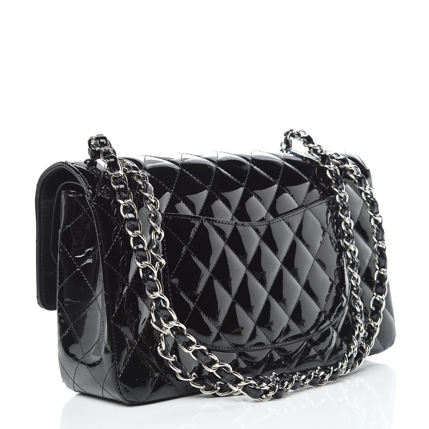 Patent Quilted Medium Double Flap Black