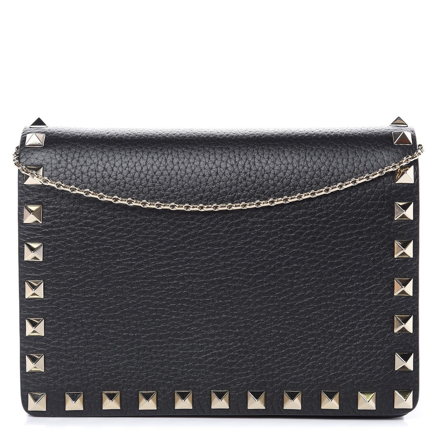 Pebbled Calfskin Rockstud Wallet on Chain Black