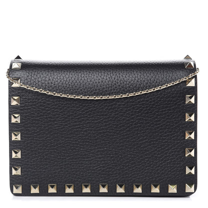 Valentino Garavani Pebbled Calfskin Rockstud Wallet on Chain Black 1 of 9