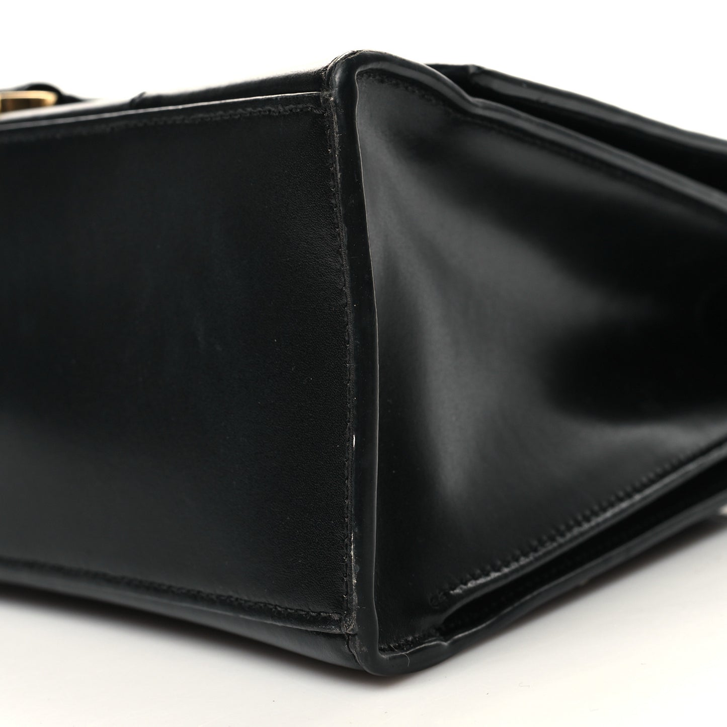 Shiny Box Calfskin Medium Hourglass Top Handle Bag Black