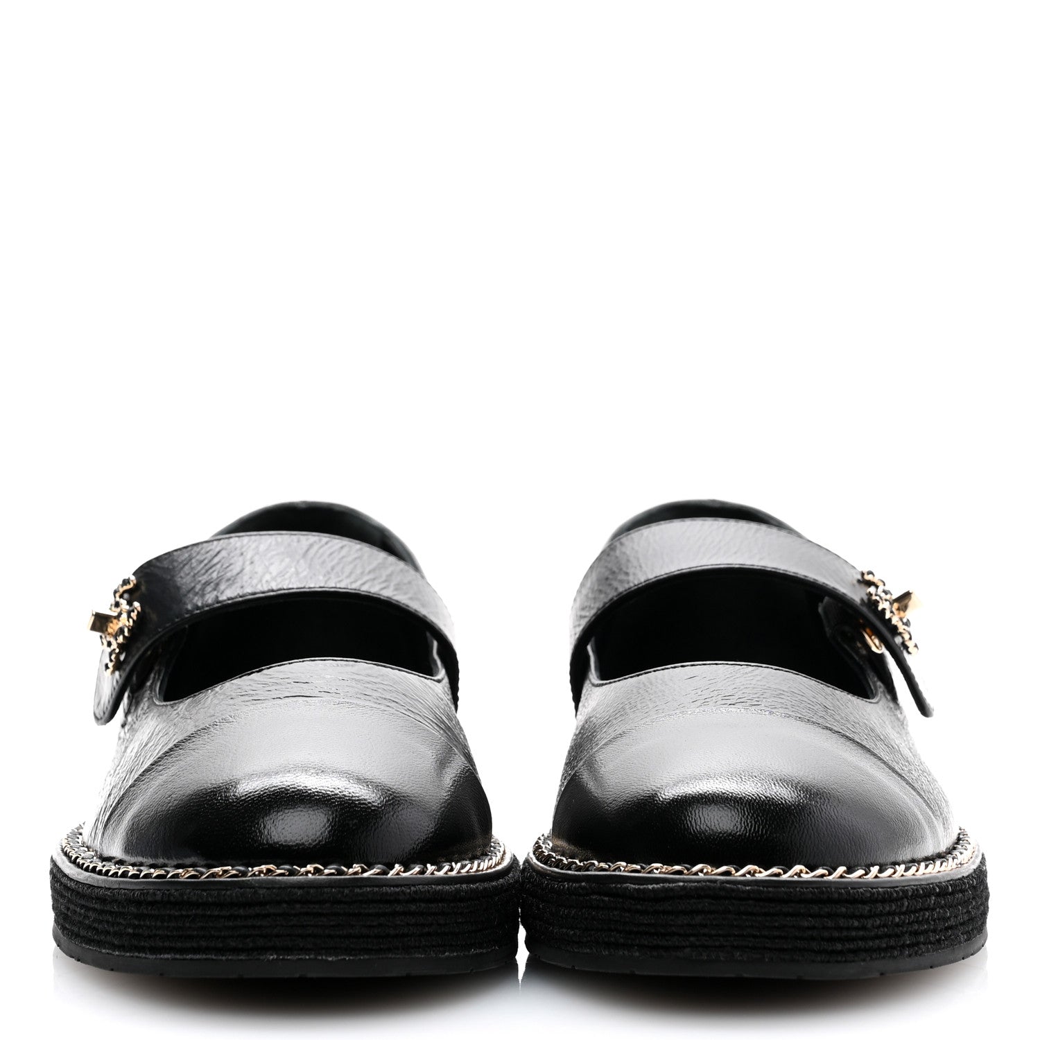 Chanel Crumpled Lambskin Cap Toe Chain CC Turnlock Mary Jane Flats 39 Black 2 of 9