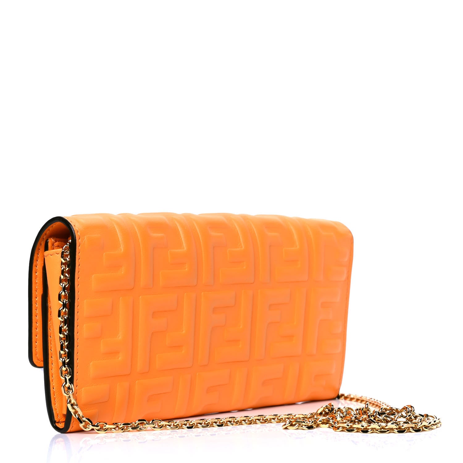 Fendi Nappa Matisse FF Embossed Continental Wallet On Chain Clementine 2 of 5