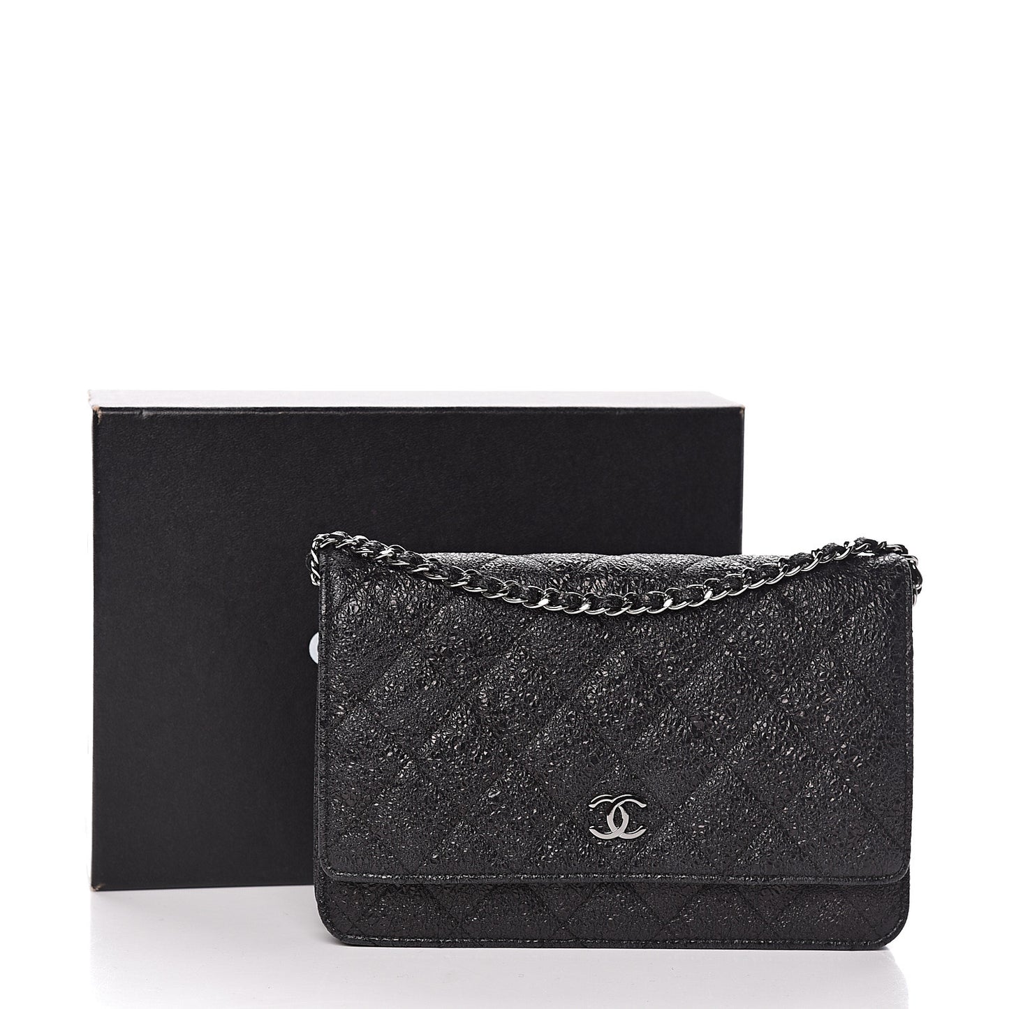 Crackled Calfskin Wallet On Chain WOC Black